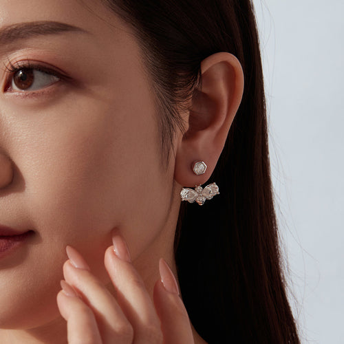 Bee Front & Back Moissanite Stud Earrings