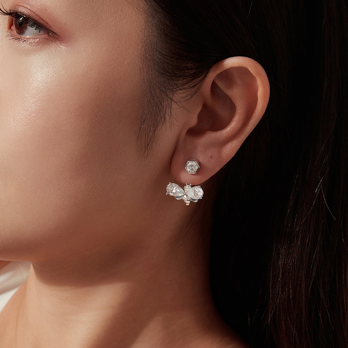 Bee Front & Back Moissanite Stud Earrings