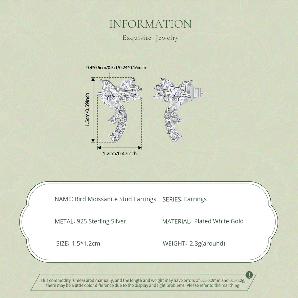 Bird Moissanite Stud Earrings
