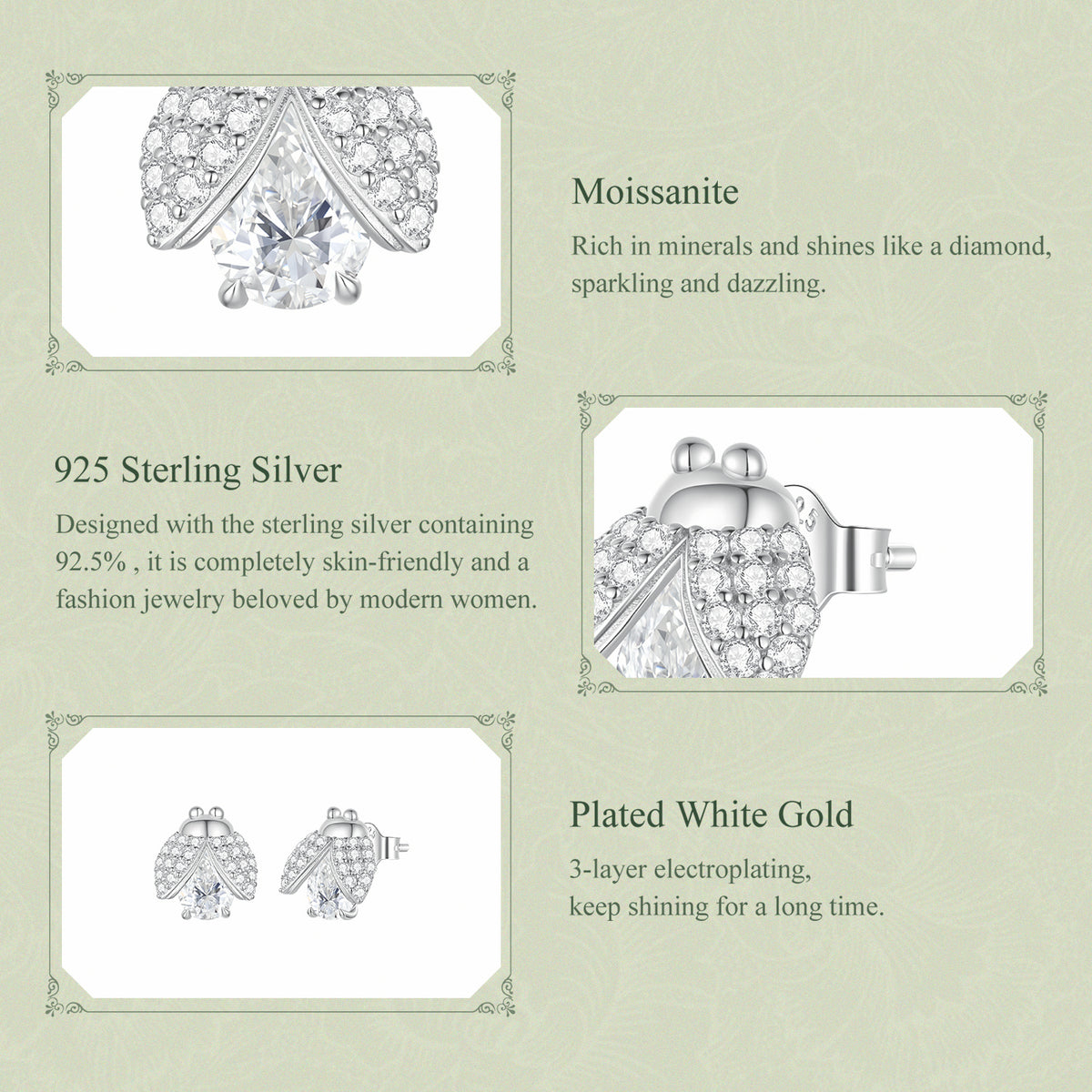 Ladybug Moissanite Stud Earrings