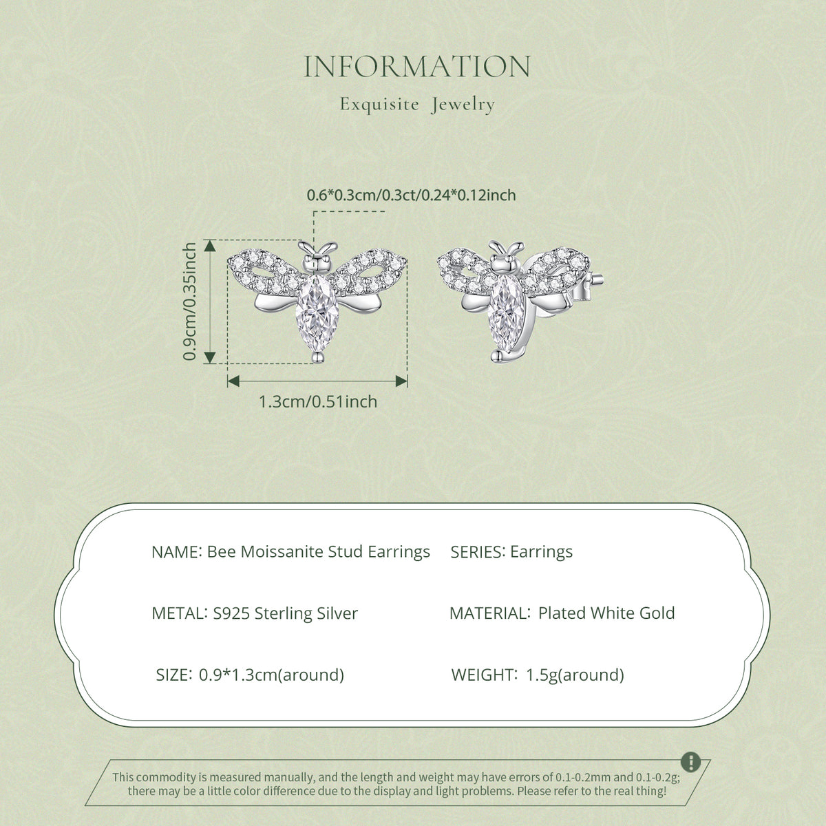 Bee Moissanite Stud Earrings