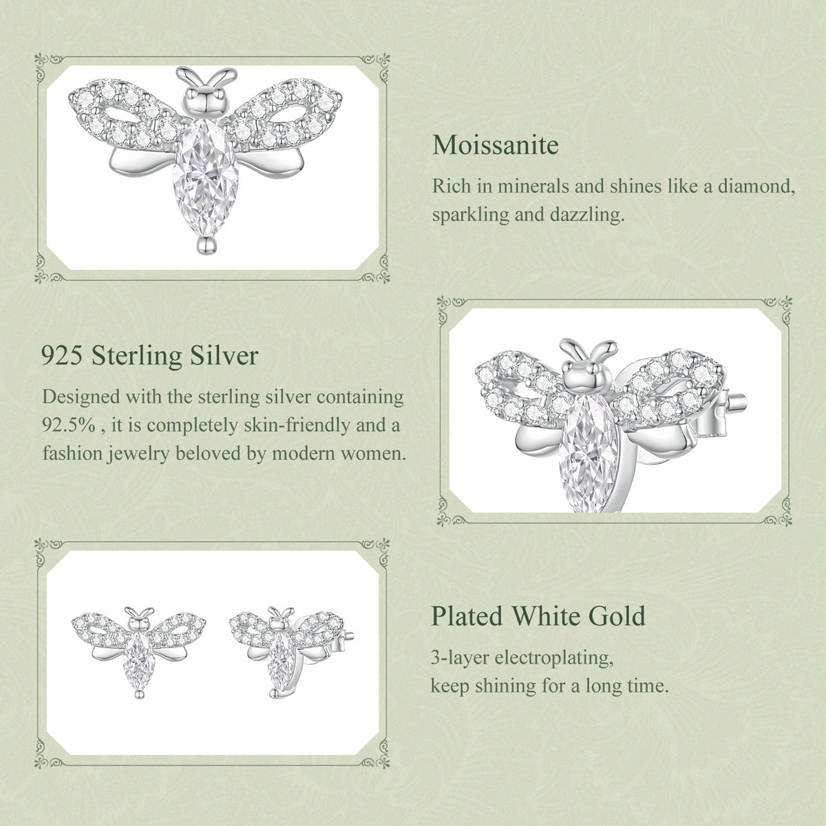 Bee Moissanite Stud Earrings