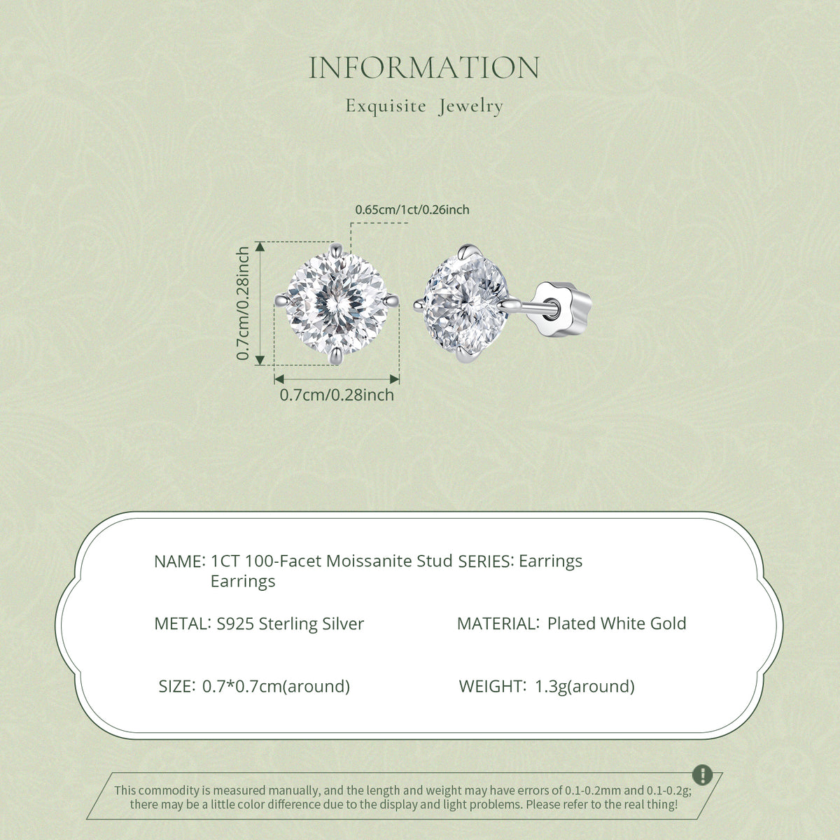 1CT 100-Facet Moissanite Studs