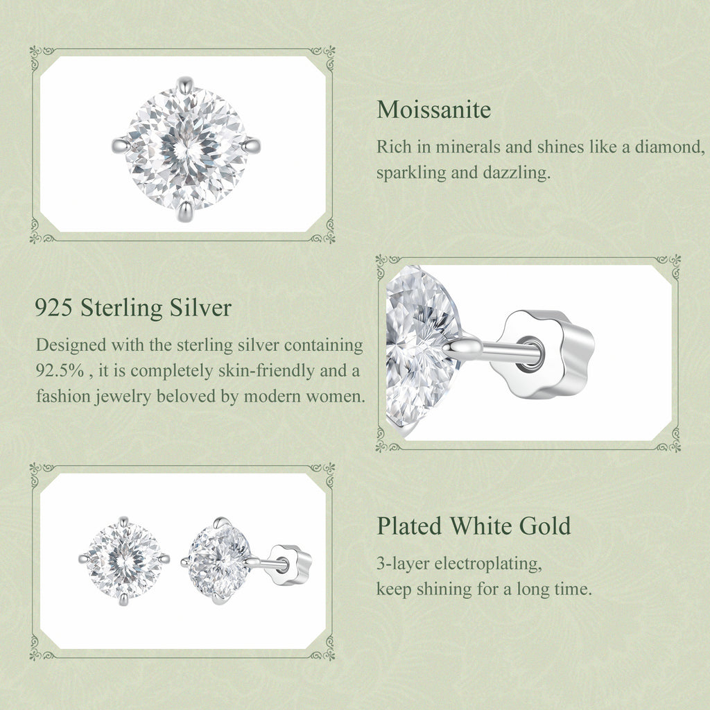 1CT 100-Facet Moissanite Studs