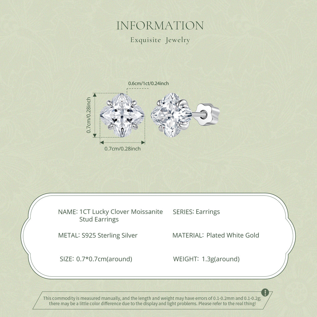 1CT Lucky Clover Moissanite Stud Earrings