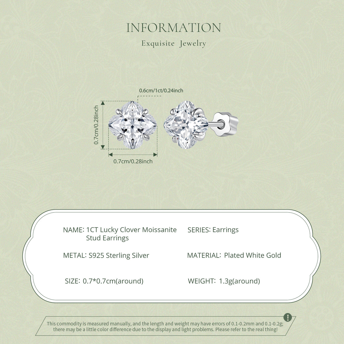 1CT Lucky Clover Moissanite Stud Earrings