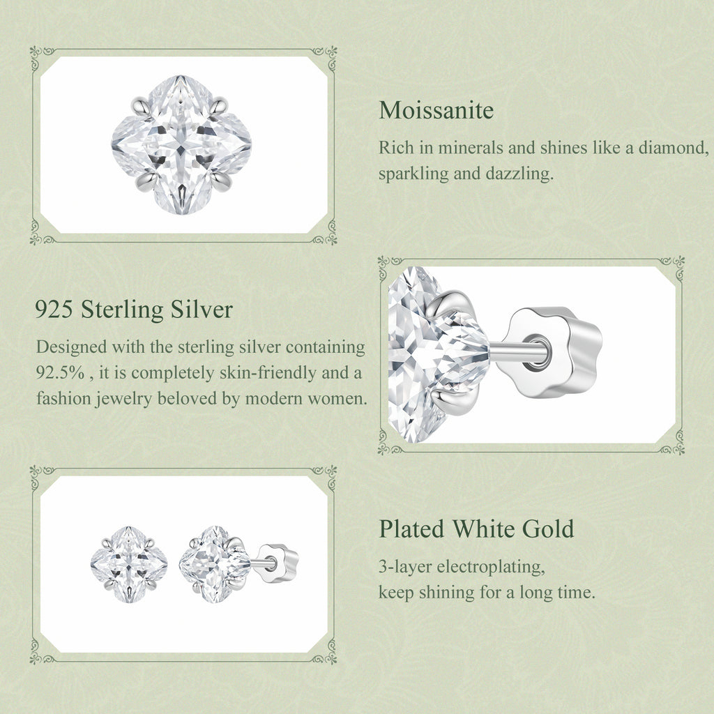 1CT Lucky Clover Moissanite Stud Earrings