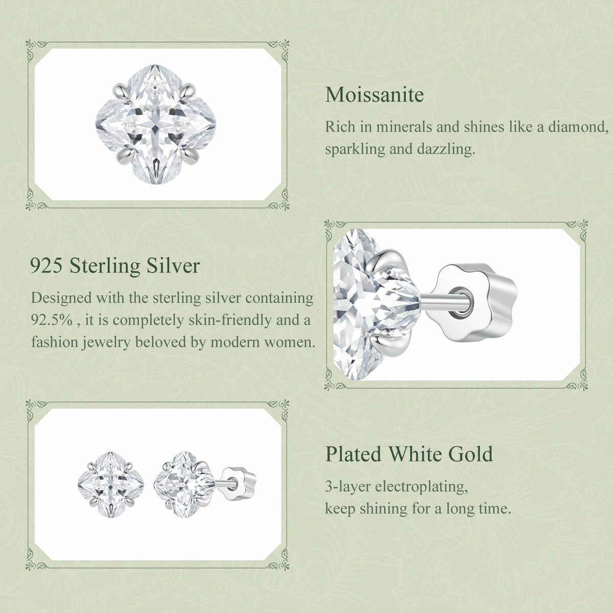 1CT Lucky Clover Moissanite Stud Earrings