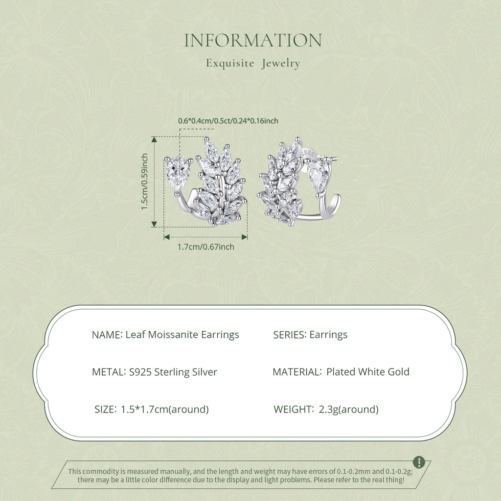 Leaf Moissanite Stud Earrings