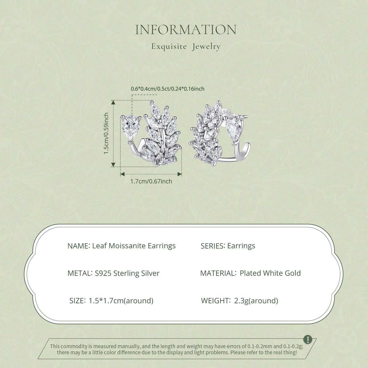Leaf Moissanite Stud Earrings
