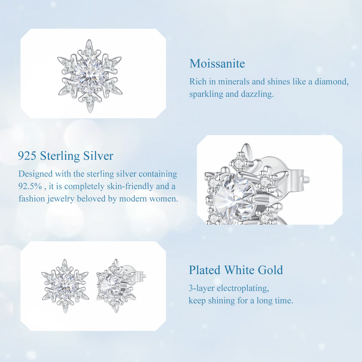 Snowflake Moissanite Stud Earrings