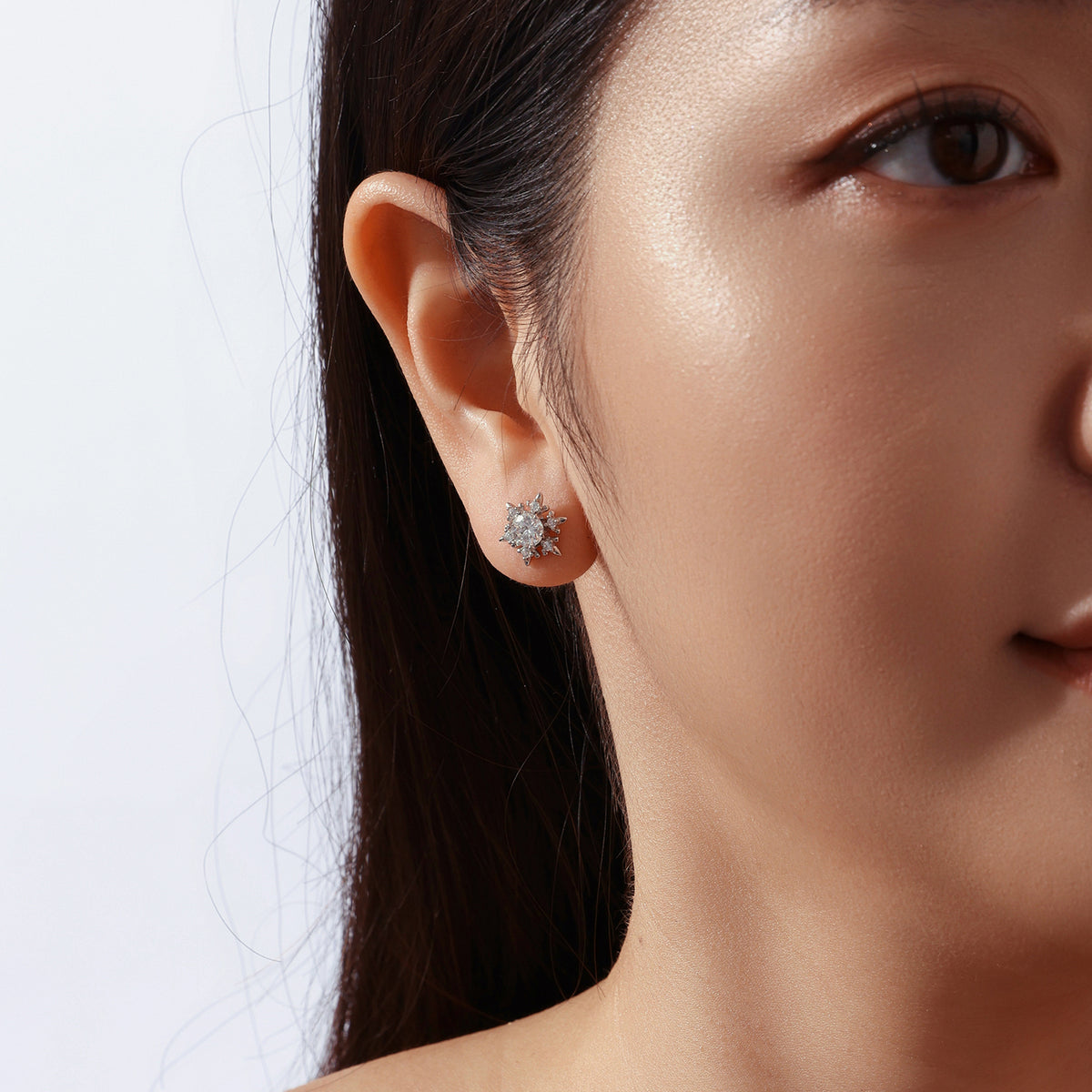 Snowflake Moissanite Stud Earrings