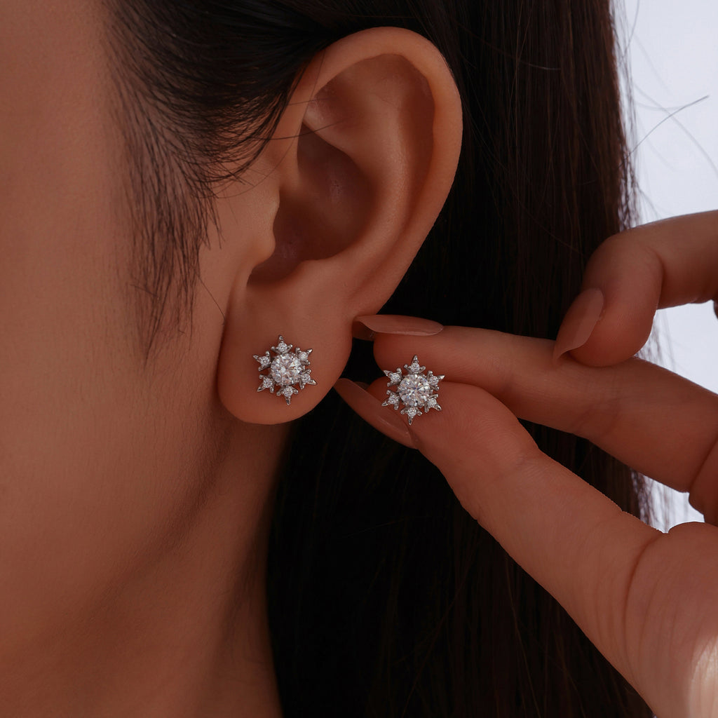 Snowflake Moissanite Stud Earrings