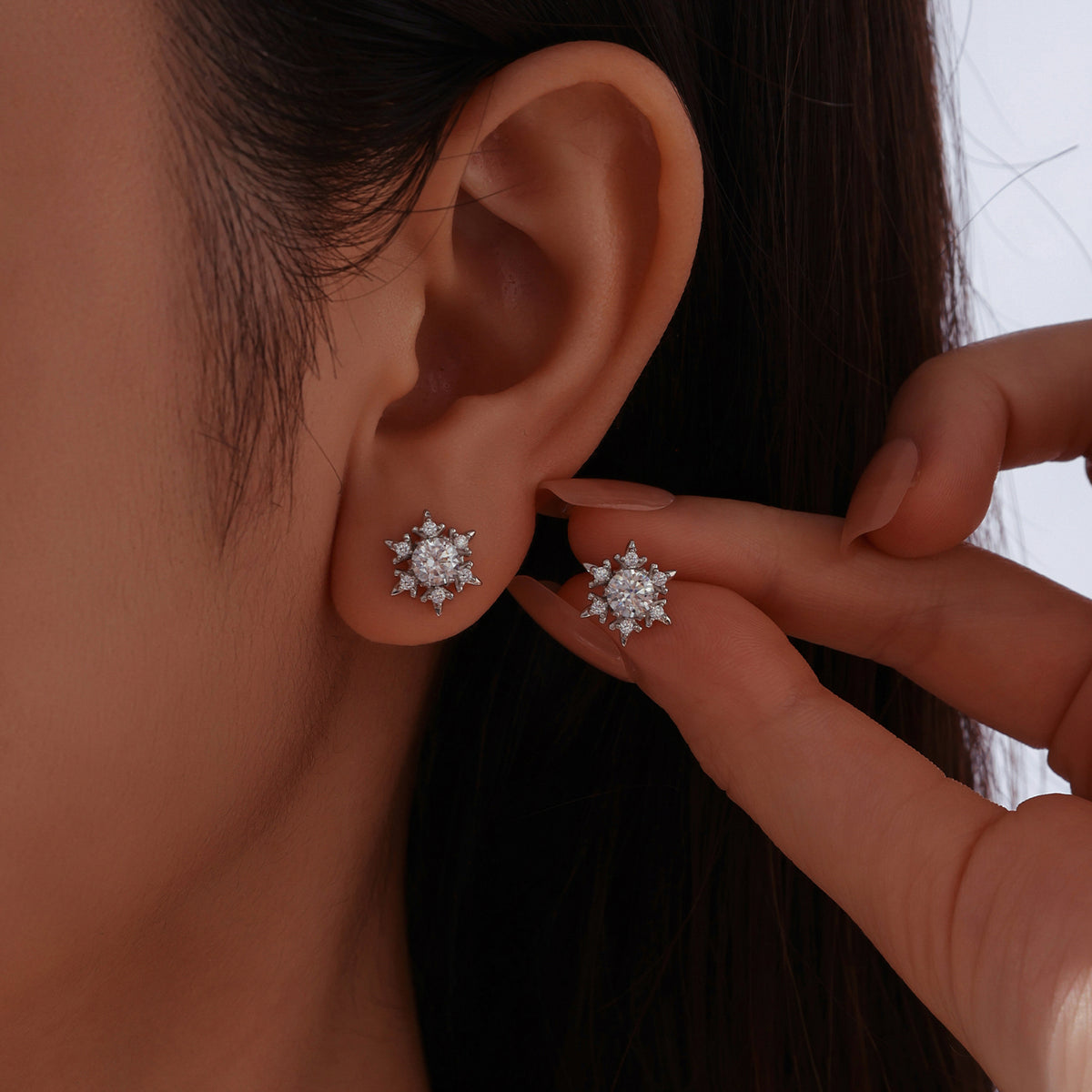 Snowflake Moissanite Stud Earrings