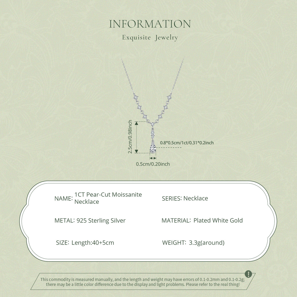 1ct Pear Moissanite Y-Necklace