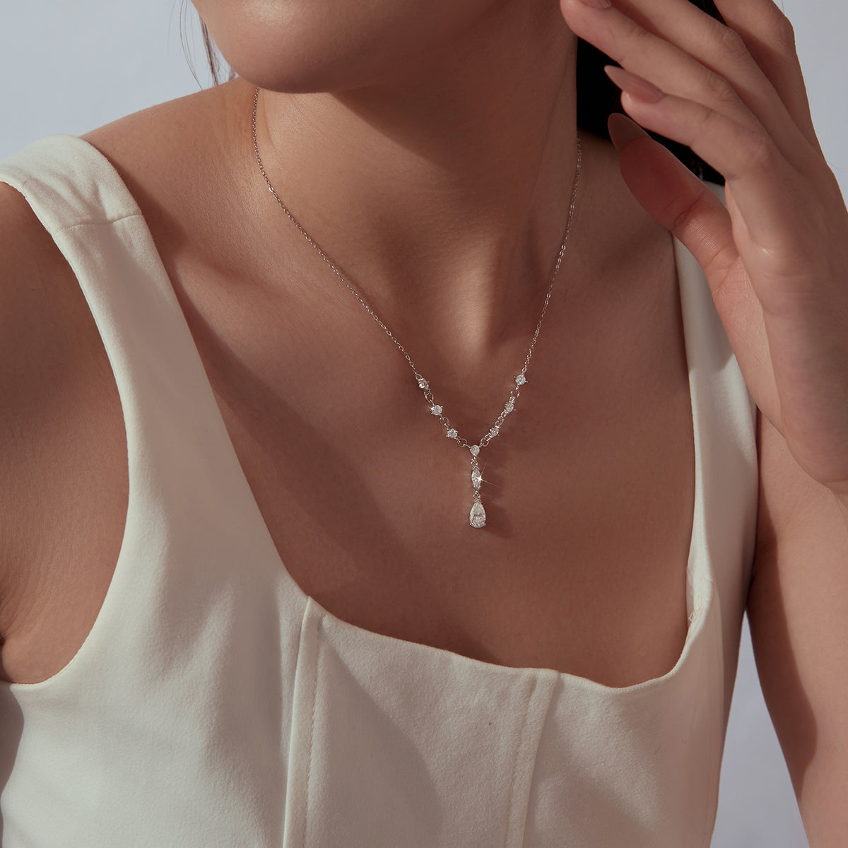 1ct Pear Moissanite Y-Necklace