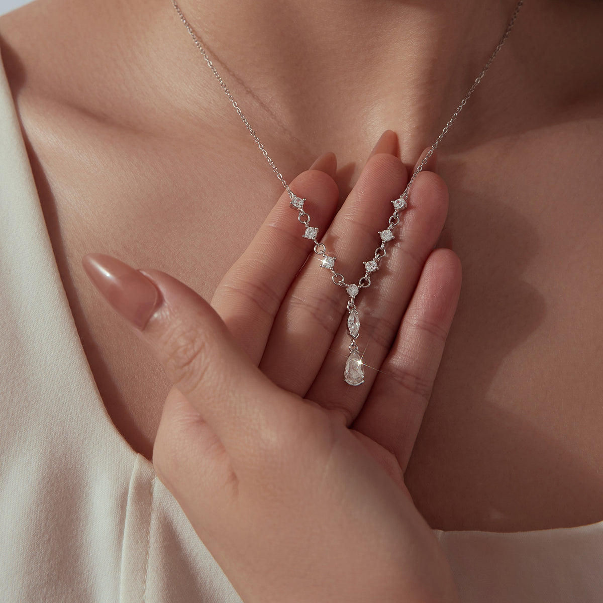 1ct Pear Moissanite Y-Necklace