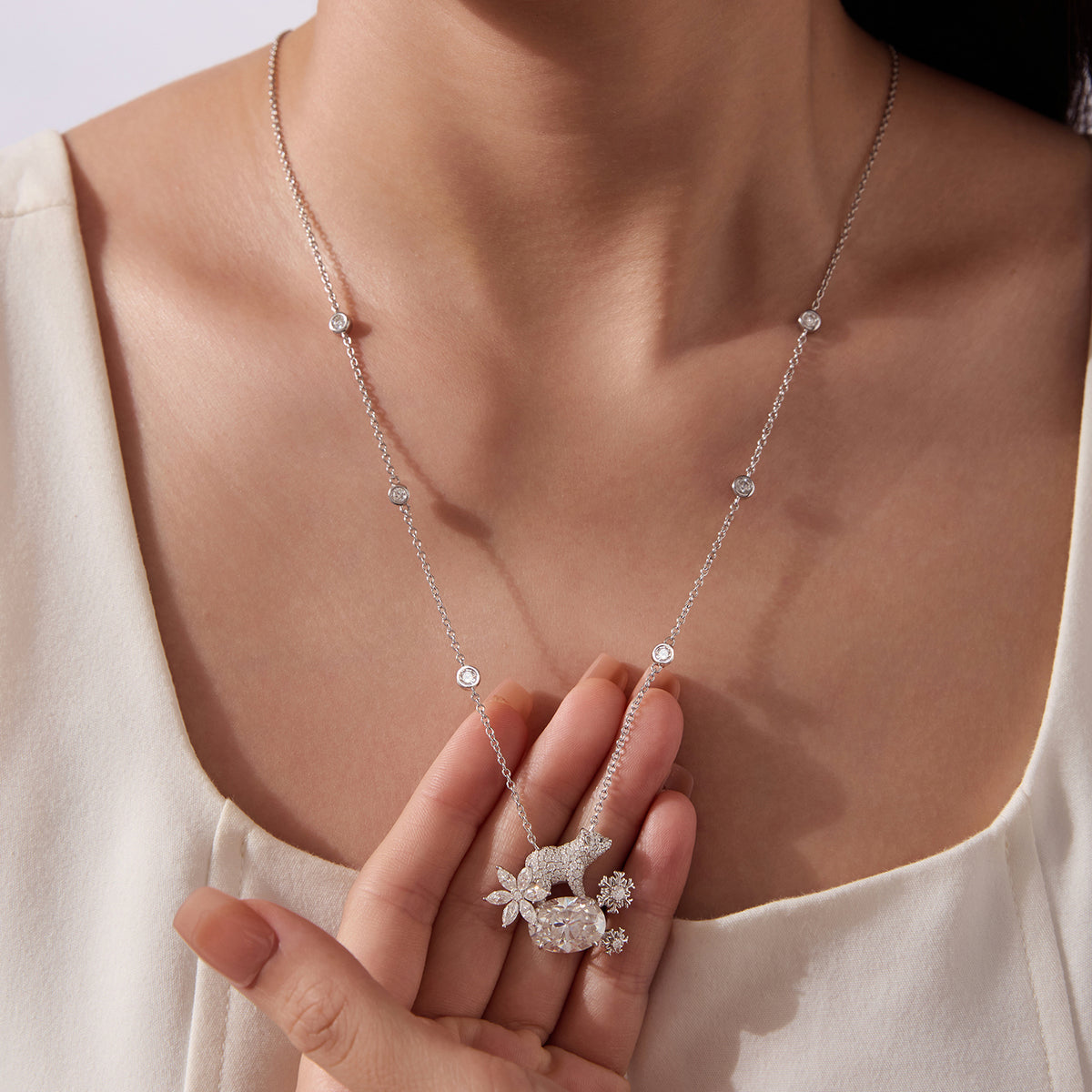 8CT Polar Bear Moissanite Necklace