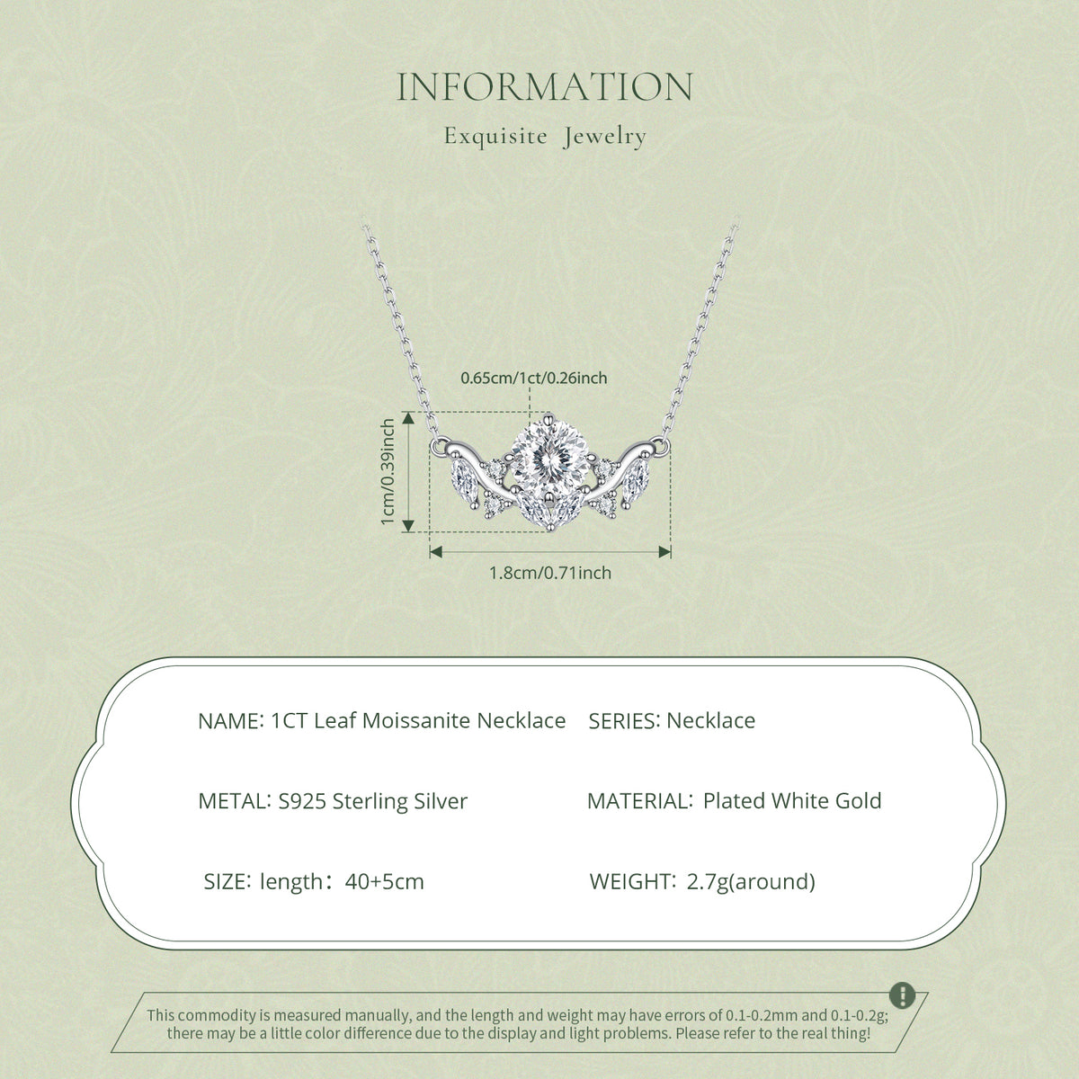 1CT Leaf Moissanite Necklace