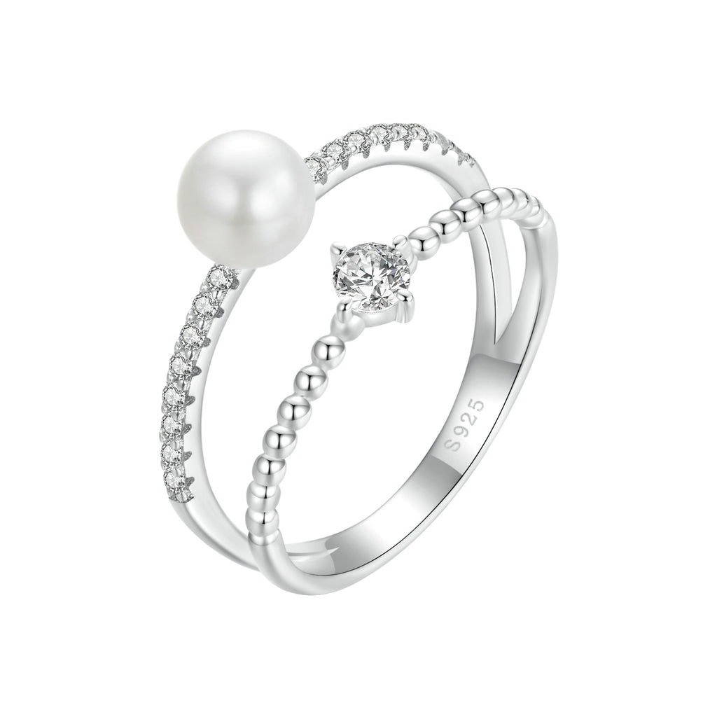 Double Band Pearl & Diamond Ring