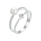 Double Band Pearl & Diamond Ring