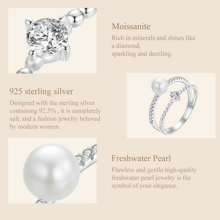 Double Band Pearl & Diamond Ring