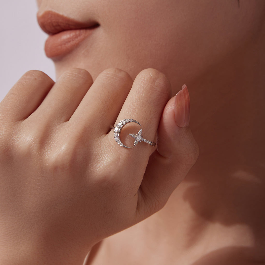Star & Moon Pavé Ring