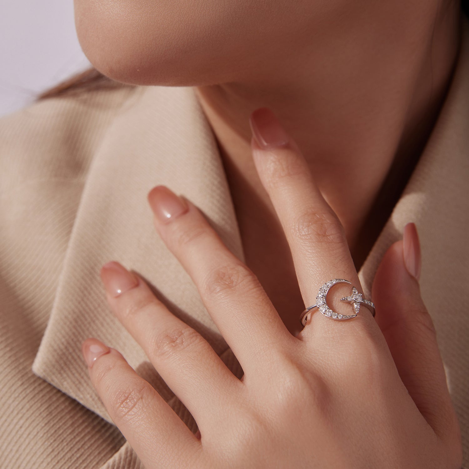 Star & Moon Pavé Ring