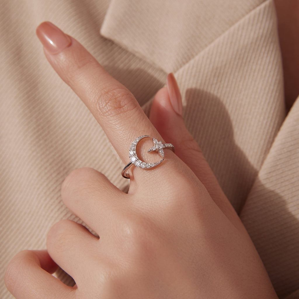 Star & Moon Pavé Ring