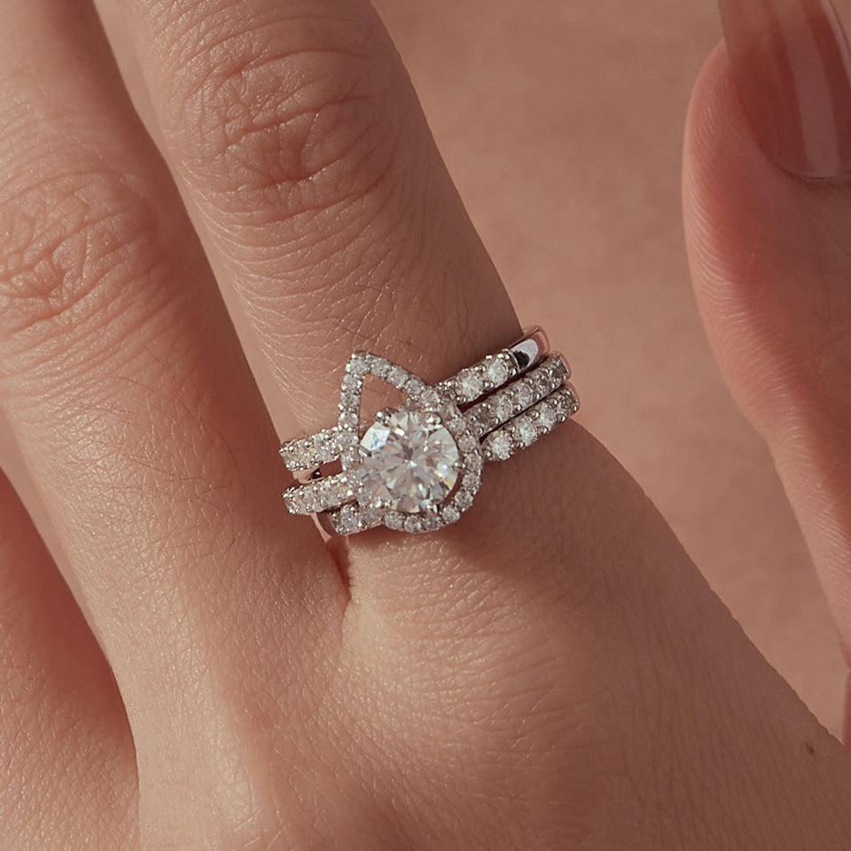 BAMOER Round Halo Stackable Ring