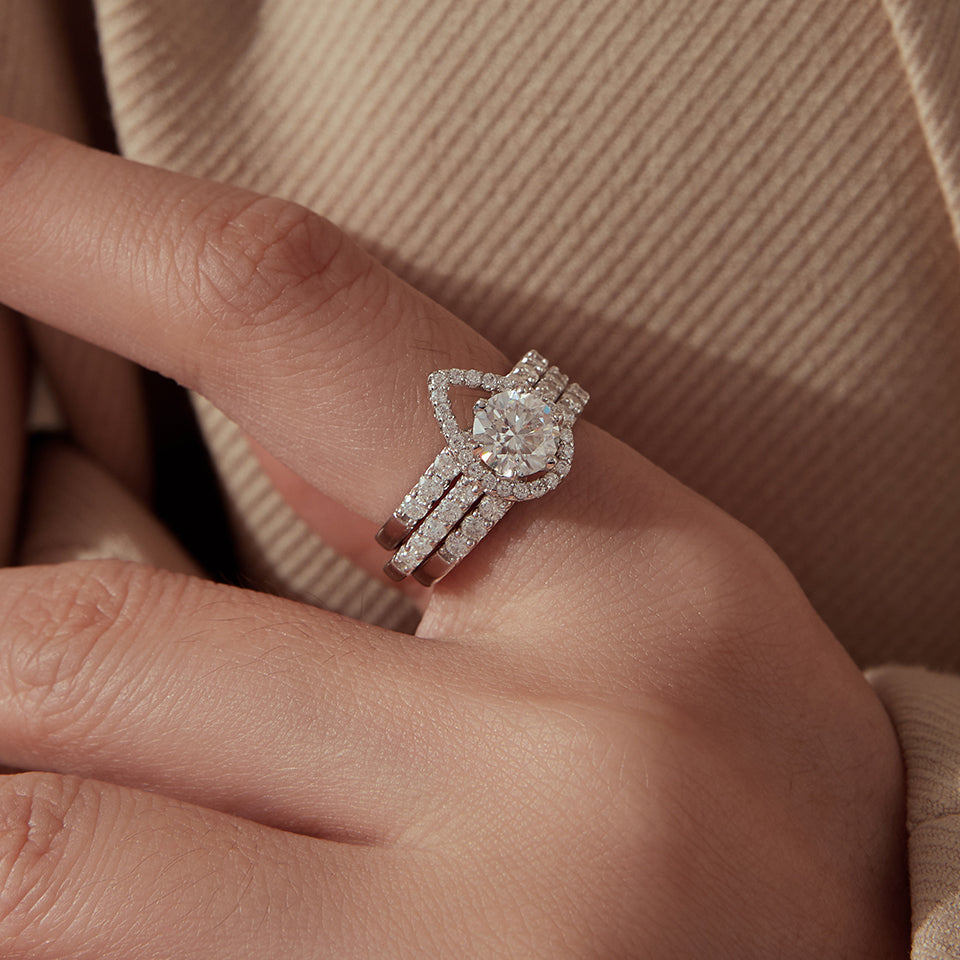BAMOER Round Halo Stackable Ring