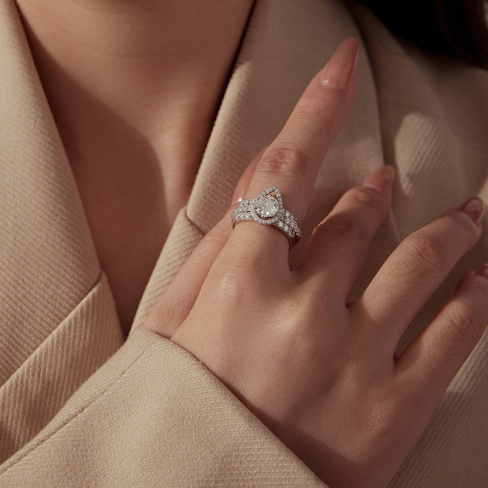 BAMOER Round Halo Stackable Ring
