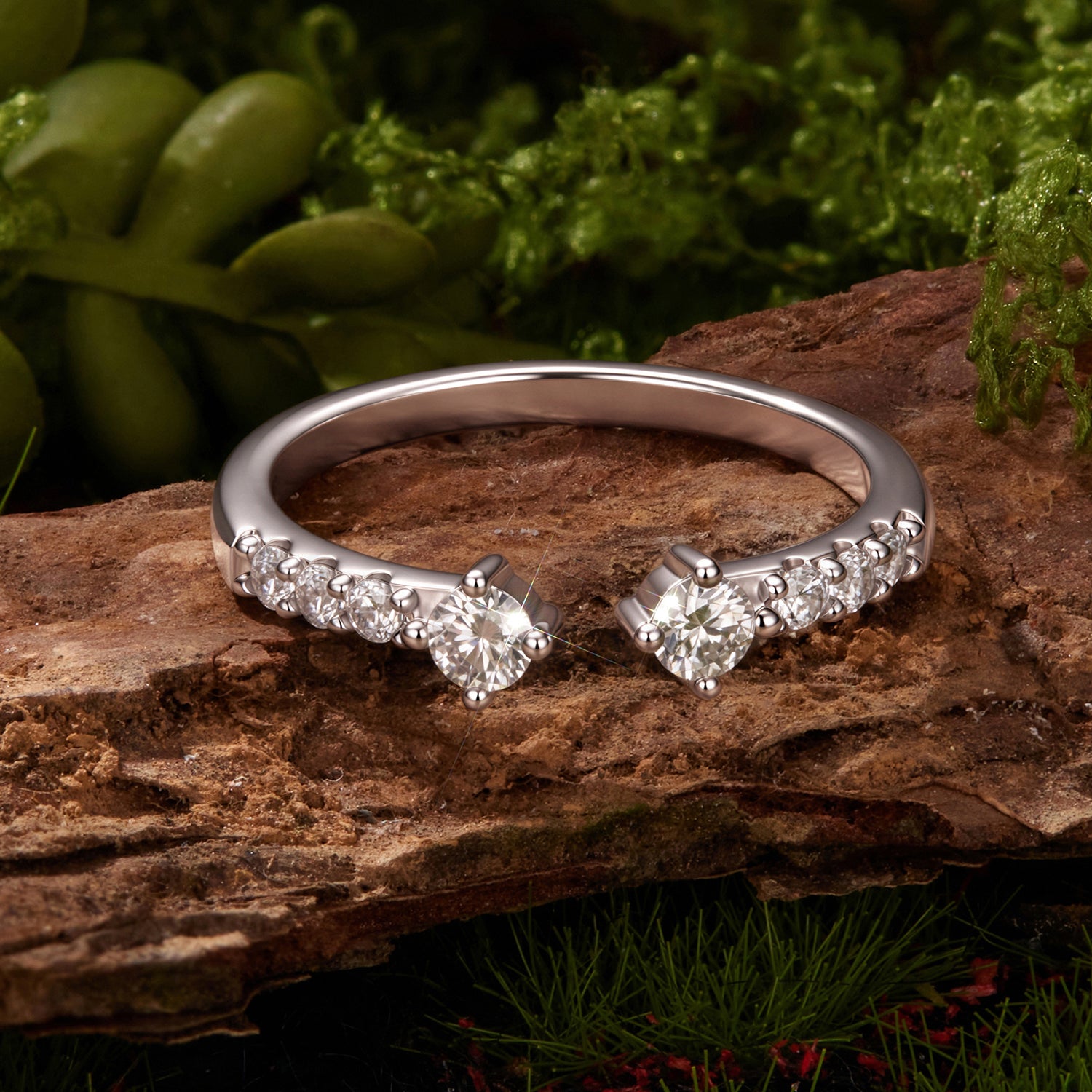 Twin-Stone Open Ring|BAMOER