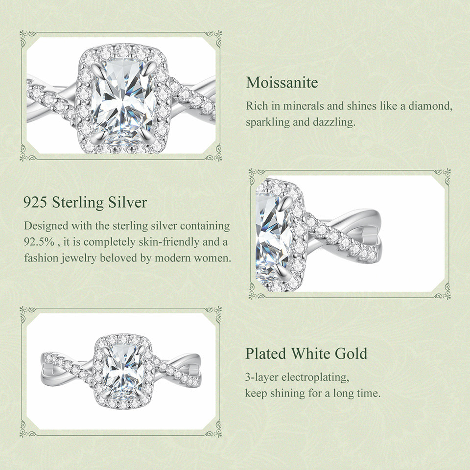 Halo Cushion Moissanite Ring|BAMOER