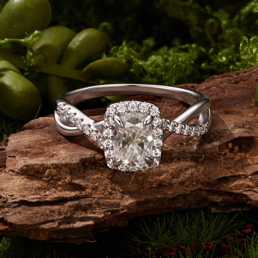 Halo Cushion Moissanite Ring|BAMOER