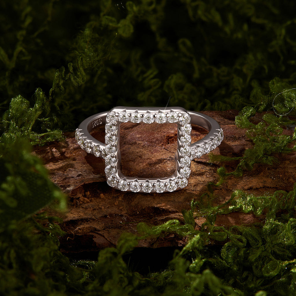 Open Square Pavé Ring
