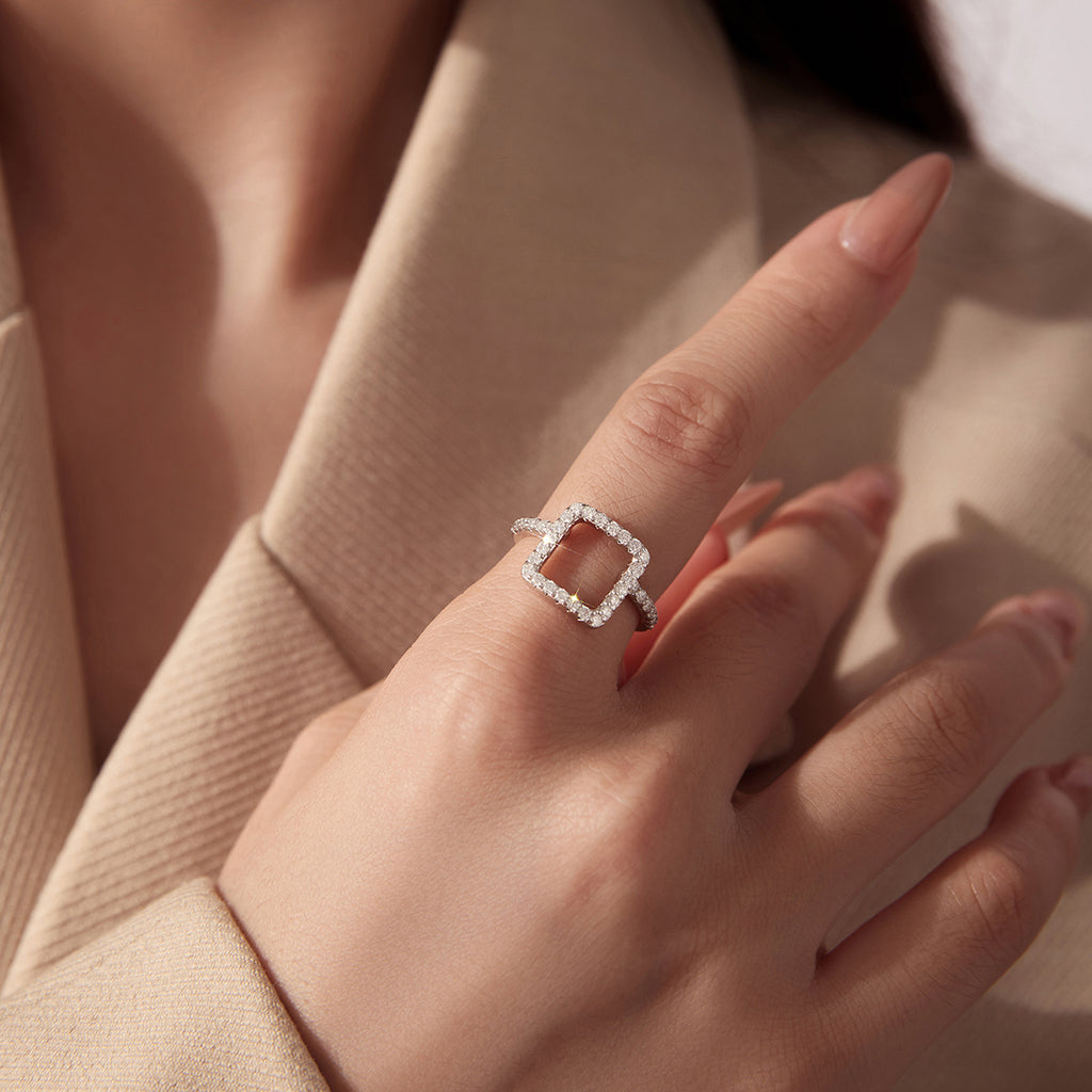 Open Square Pavé Ring