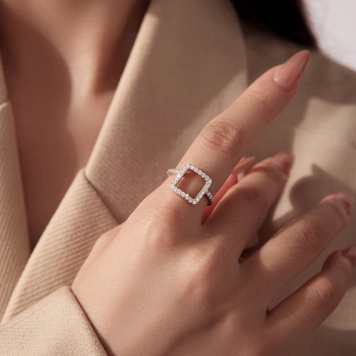 Open Square Pavé Ring