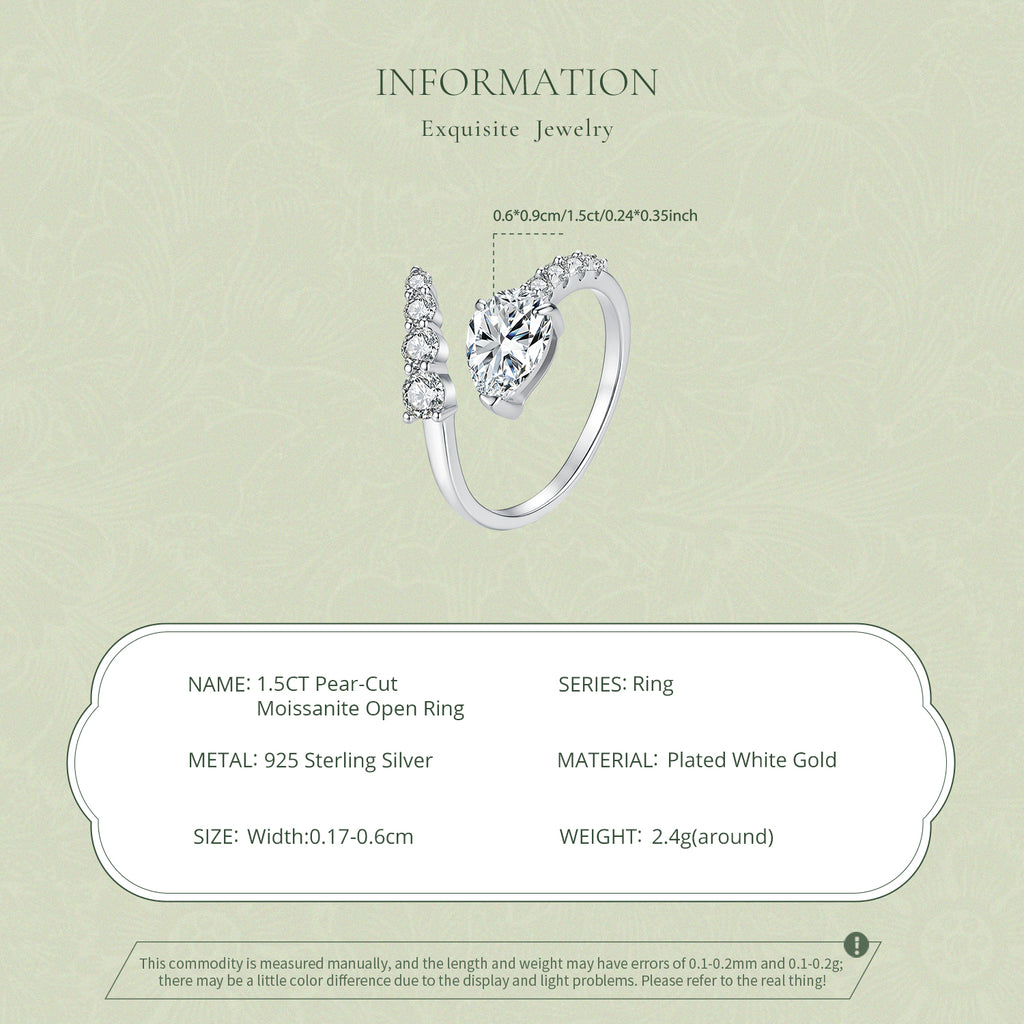 1.5ct Pear Moissanite Open Ring