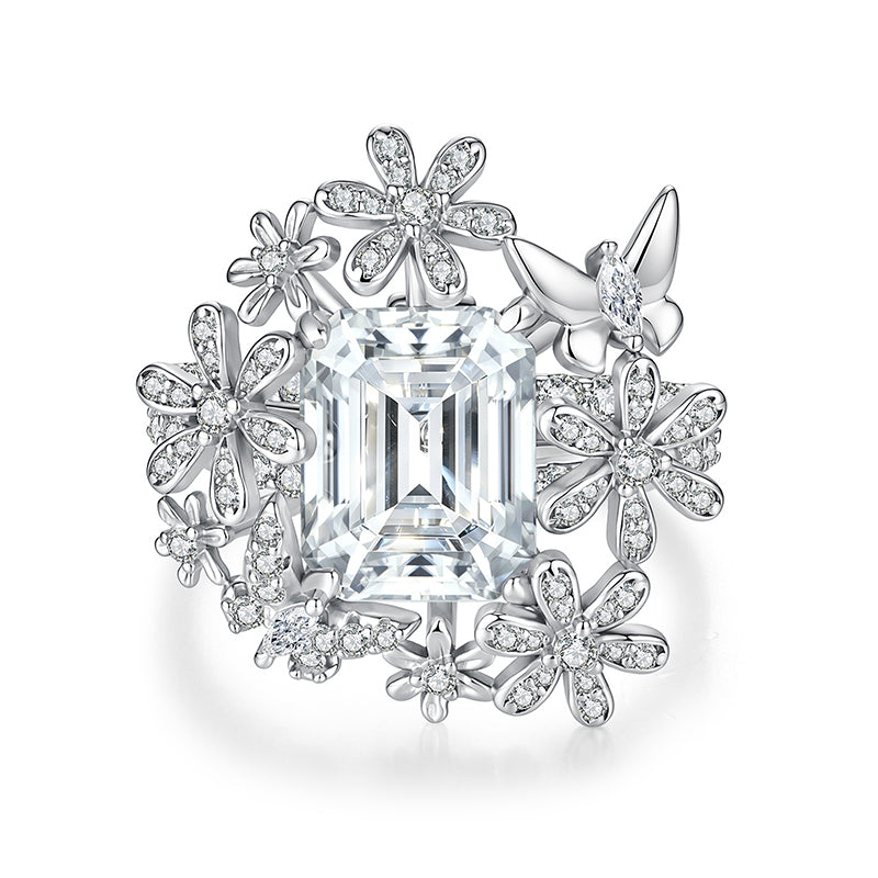 Floral Butterfly Moissanite Ring
