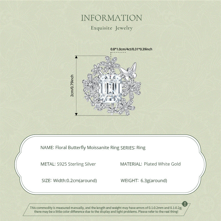 Floral Butterfly Moissanite Ring