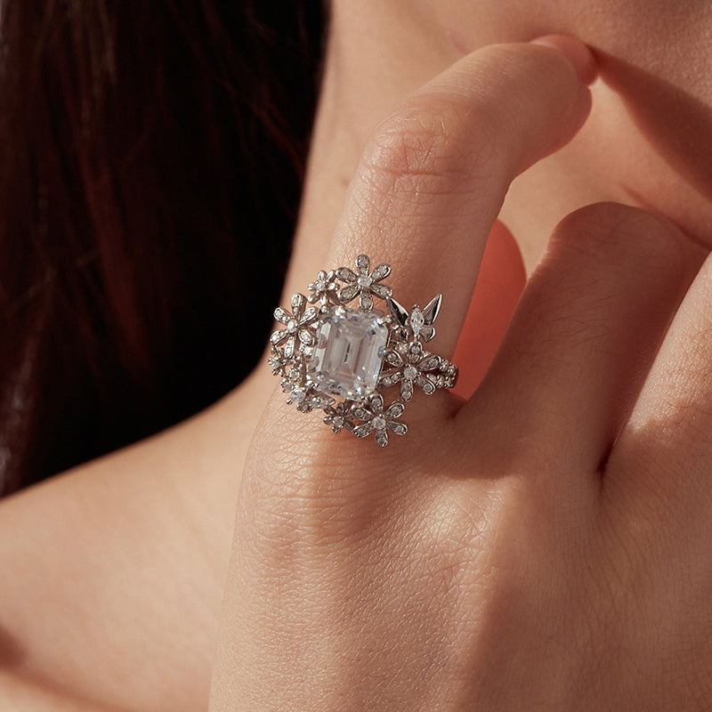 Floral Butterfly Moissanite Ring