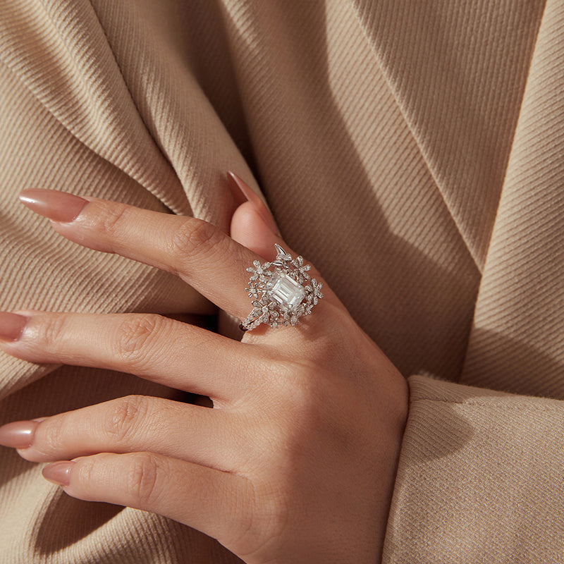 Floral Butterfly Moissanite Ring