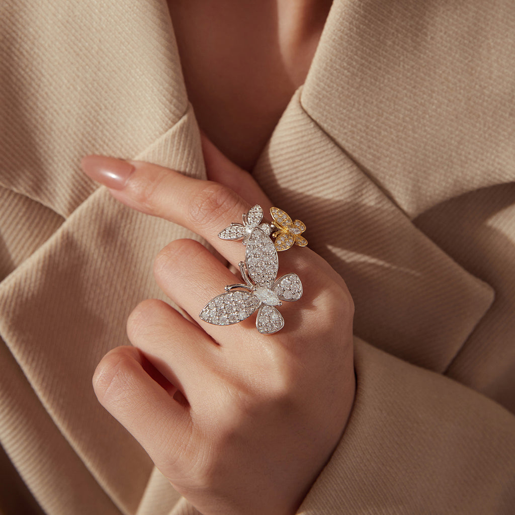 Double-Layer Butterfly Moissanite Ring