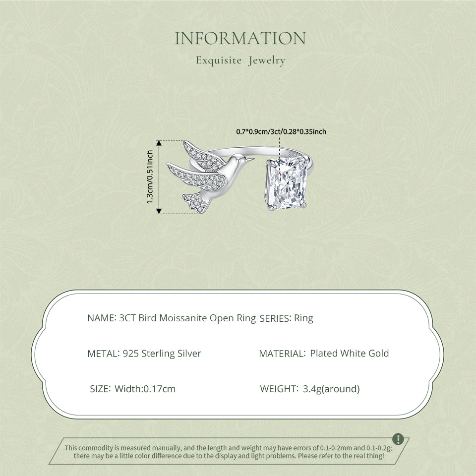 3CT Bird Moissanite Open Ring