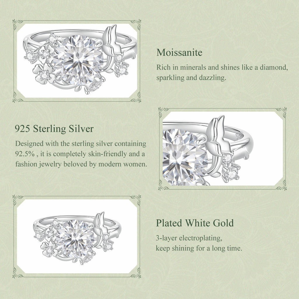 Butterfly Floral Moissanite Ring