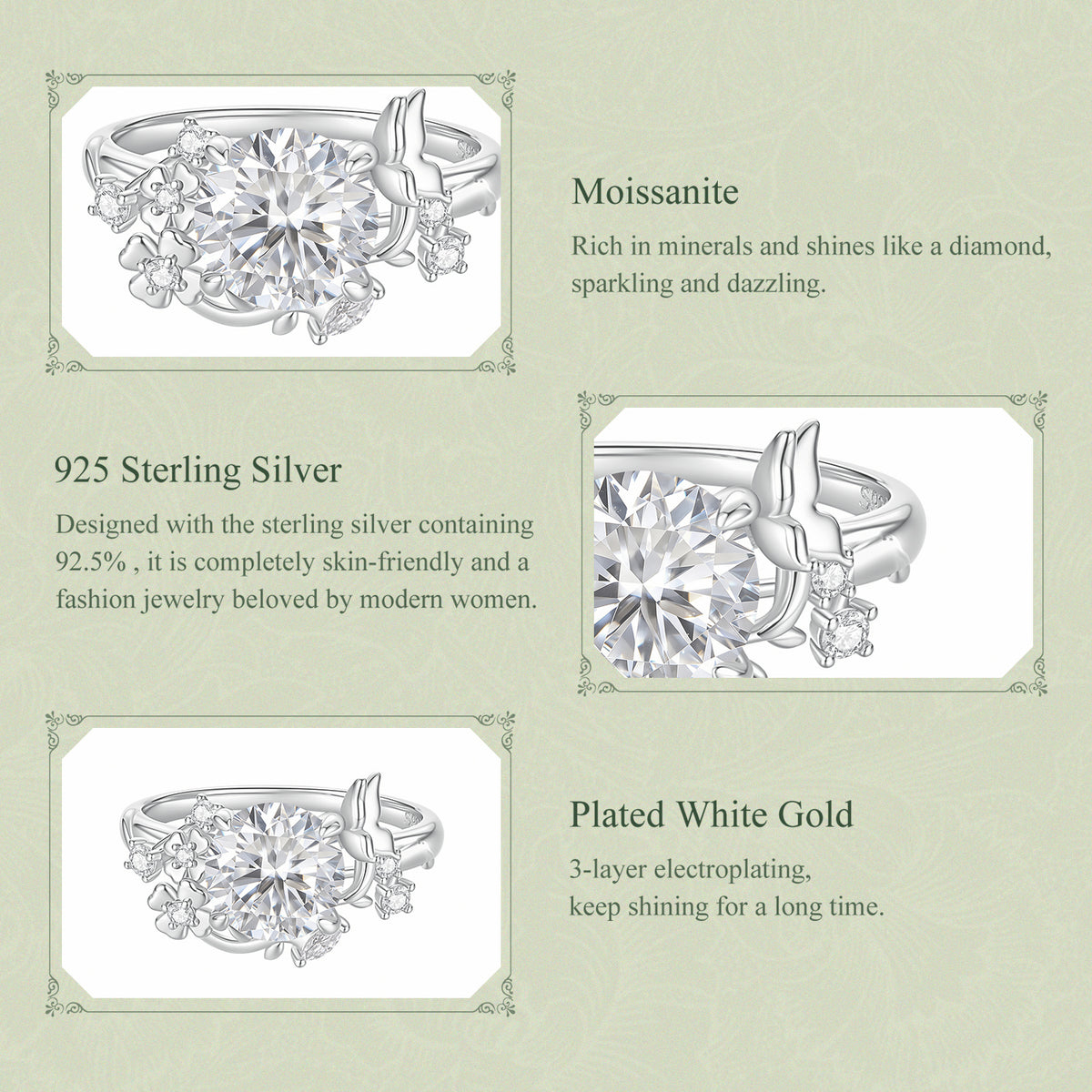 Butterfly Floral Moissanite Ring