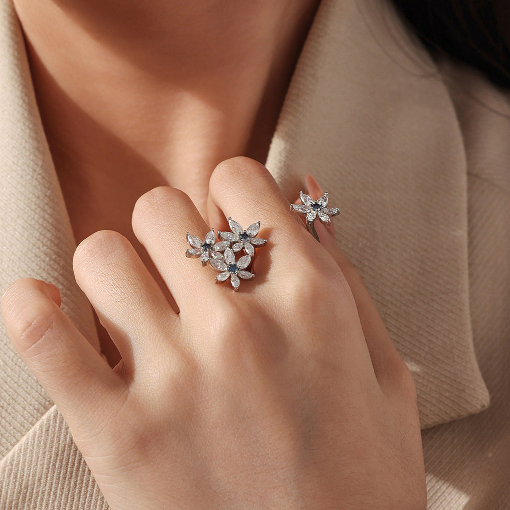 Floral Moissanite Open Ring