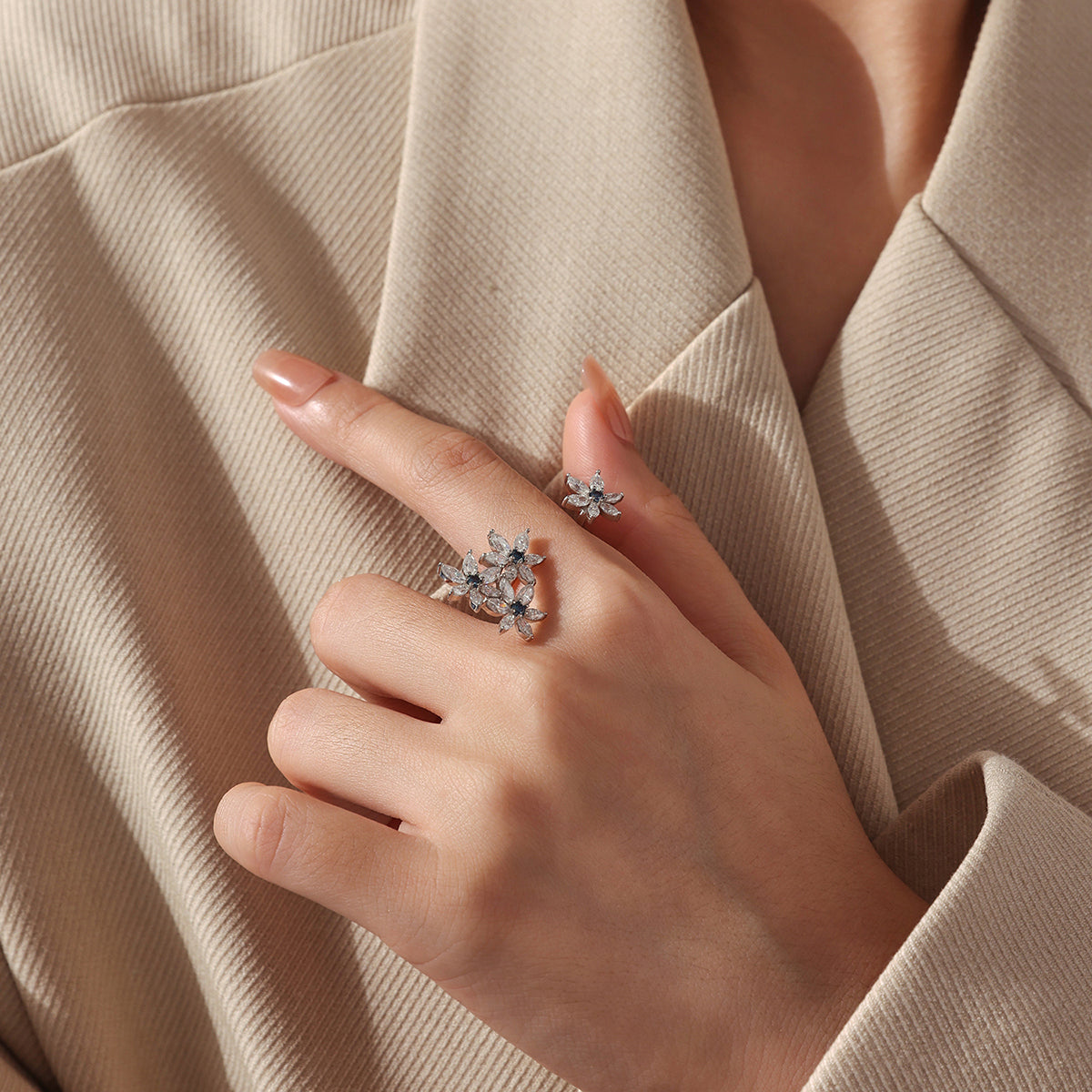Floral Moissanite Open Ring