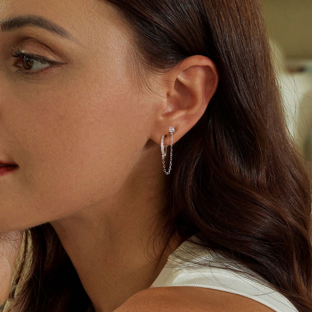 Stud & Huggie Chain Earring